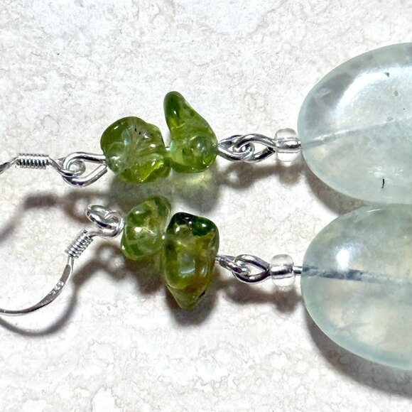 2/$20, Genuine. Light Green Prehnite & Peridot Sterling Silver Dangle Earrings - Picture 3 of 12